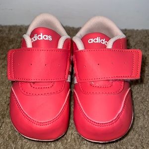 Adidas soft bottom sneakers. Hot pink w/lighter pink & white stripes.  Size 3.
